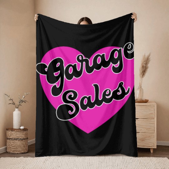 Garage Sales pink heart Throw Blankets
