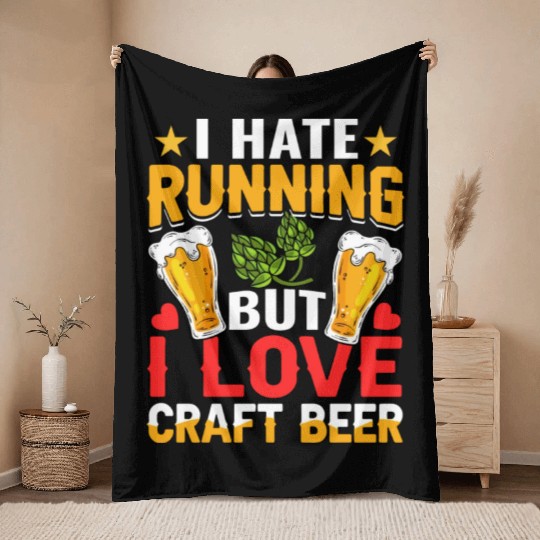 I Hate Running But I Love Craft Beer Throw Blankets