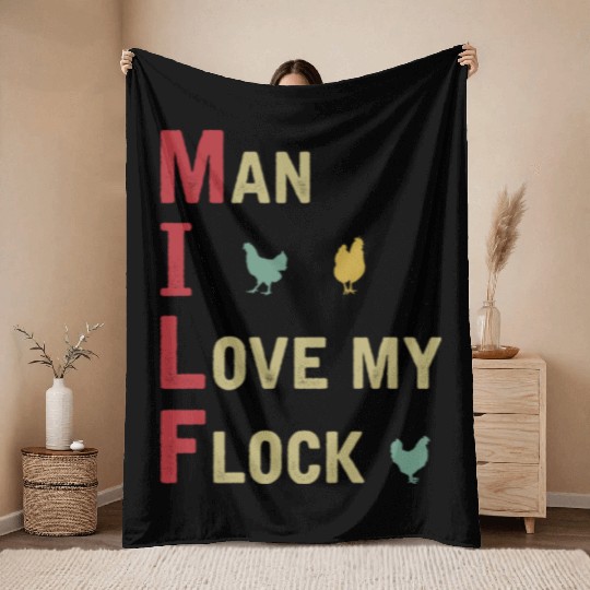 Chicken Farmer Man I Love My Flock Throw Blankets