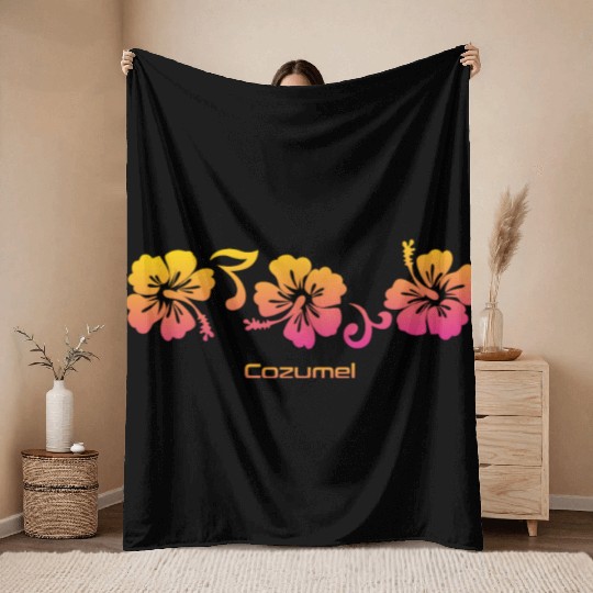 Cozumel Mexico Hibiscus Souvenir Vacation Throw Blankets