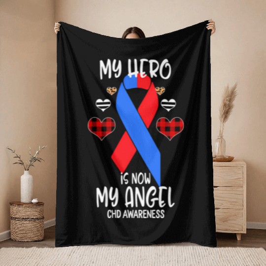 Chd Awareness Remembrance Hero Is Now My Angel Throw Blankets