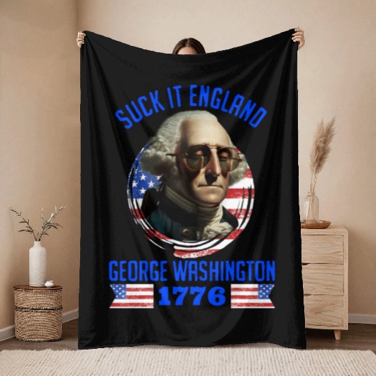 George Washington 1776 Suck it England USA Throw Blankets