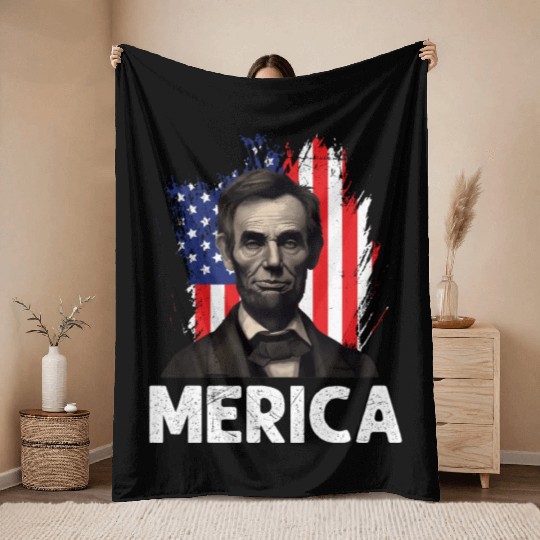 Merica Lincoln President Independence Day Party Throw Blankets