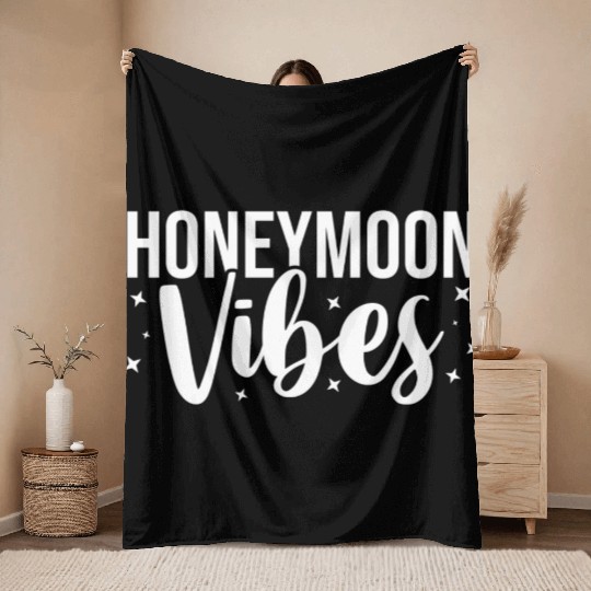 Bride Groom Vacation Newlywed Trip Honeymoon Vibes Throw Blankets