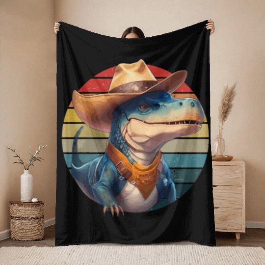 Cowboy Saurus Dinosaur T-Rex Western Lover Throw Blankets