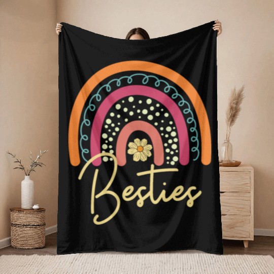 Besties Boho Rainbow I Love My Best Friend Besties Throw Blankets