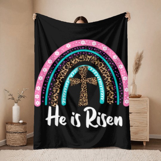 Easter For Christian N Mom He Is Risen Leopard Throw Blankets