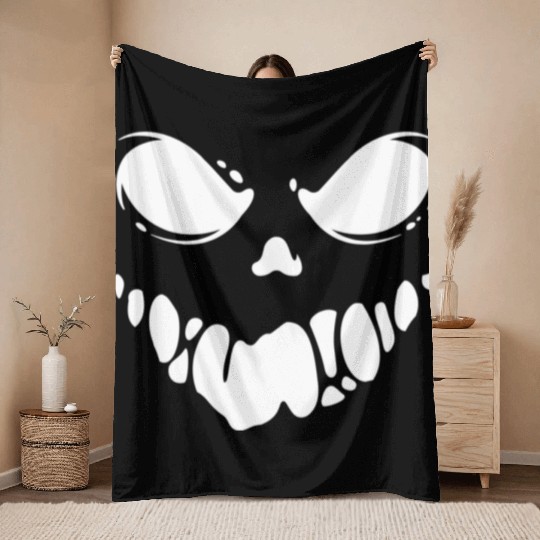 Black Spooky scary Ghost face Throw Blankets design