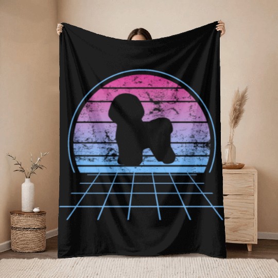Bichon Frise Silhouette Retro Vintage Throw Blankets