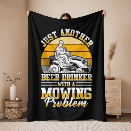 Lawn Mowing Lawn Mower Gardener Gardening Beer Throw Blankets