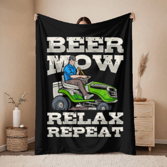 Lawn Mowing Lawn Mower Gardener Gardening Beer Throw Blankets
