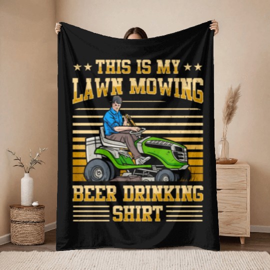 Lawn Mowing Lawn Mower Gardener Gardening Beer Throw Blankets