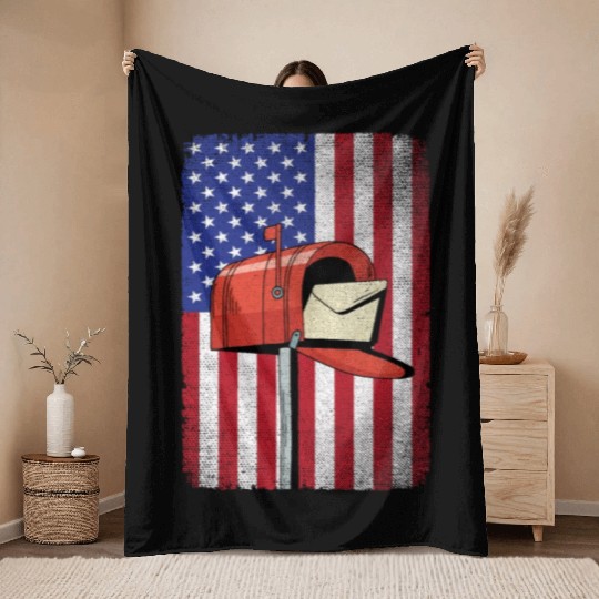 Postal Worker Vintage American Flag Postal Service Throw Blankets