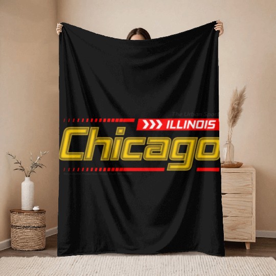 Chicago sports design style gold typeface Throw Blankets