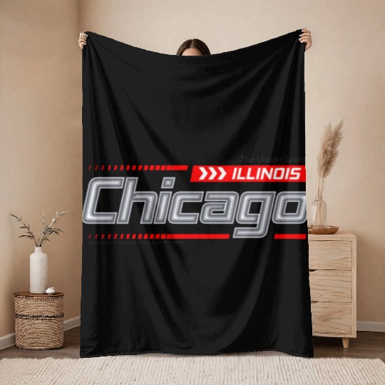 Illinois Chicago city racing typeface Throw Blankets
