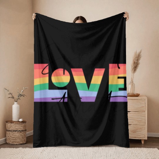 spread love not hate; gay pride; gay; pride month; Throw Blankets