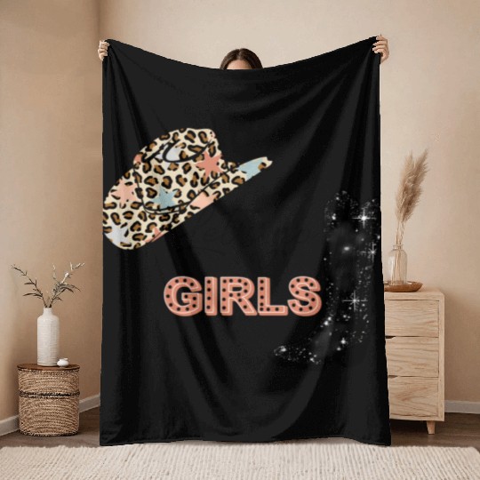 Leopard Cowboy Boots Let'S Go Western Cow Throw Blankets
