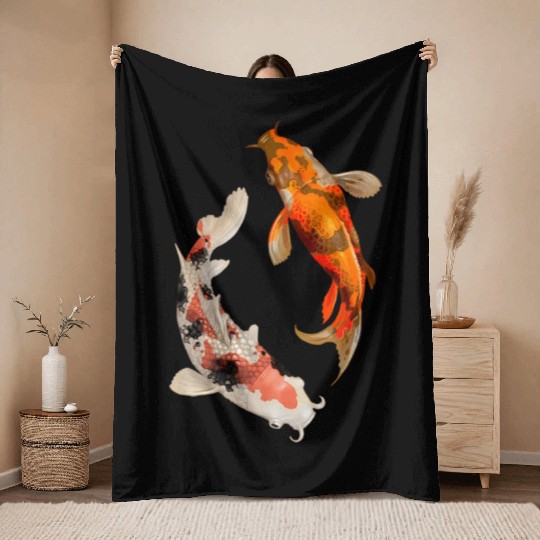 Japanese Koi Fish Nishikigoi Yin Yang Carp Throw Blankets