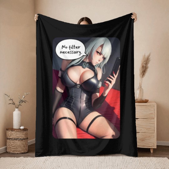 Cyberpunk Waifu Influencer Design 3 Throw Blankets