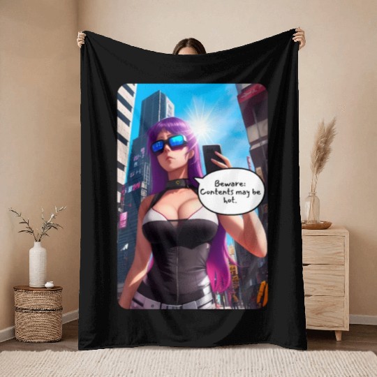 Cyberpunk Waifu Influencer Design 5 Throw Blankets
