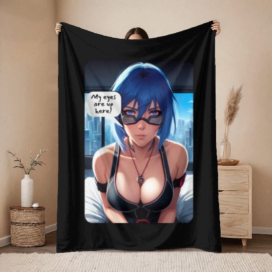 Cyberpunk Waifu Influencer Design 10 Throw Blankets