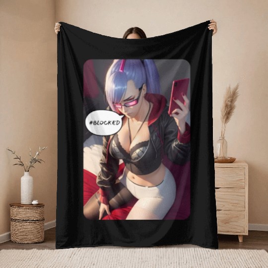Cyberpunk Waifu Influencer Design 4 Throw Blankets