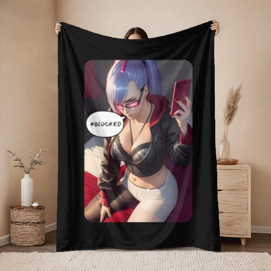Cyberpunk Waifu Influencer Design 4 Throw Blankets