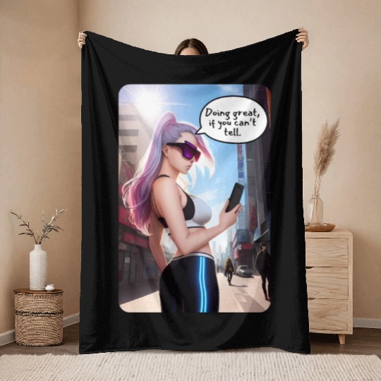 Cyberpunk Waifu Influencer Design 7 Throw Blankets