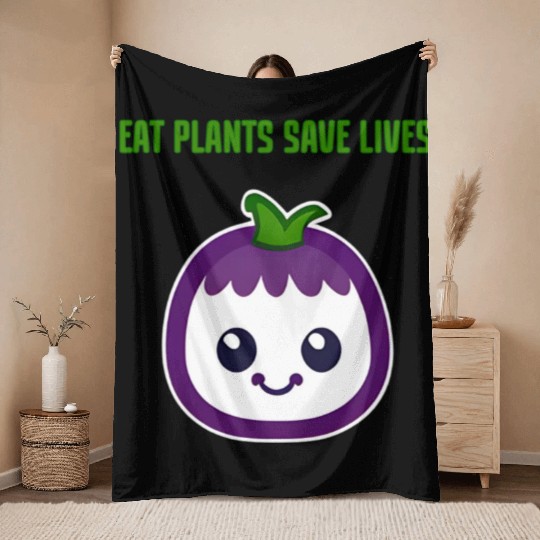 Vegan, eat plants save lives Throw Blankets
