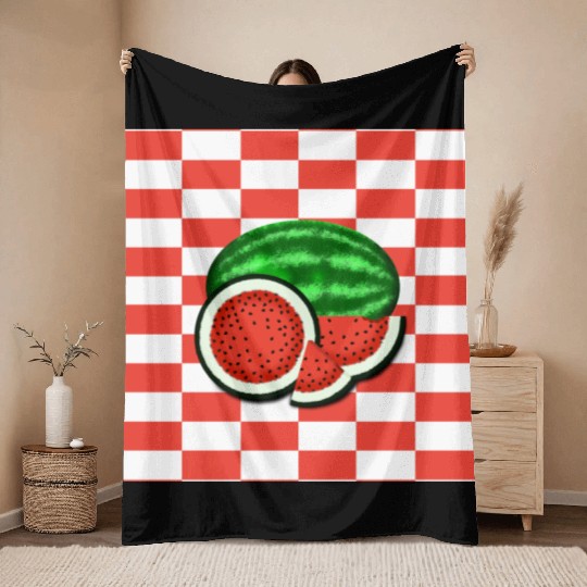 Watermelon on Watermelon Pink Background Throw Blankets