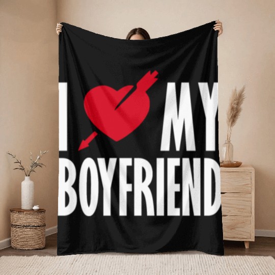 I Love My Boyfriend Throw Blankets