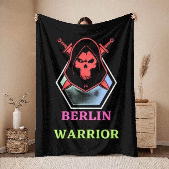 Red Minimalist Berlin Warrior Throw Blankets