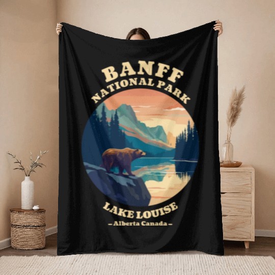 Vintage Retro Canadian Banff National Park Throw Blankets