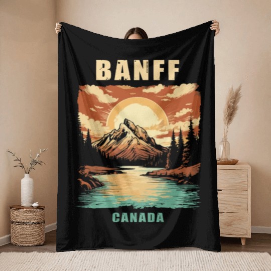 Vintage Retro Canadian Banff National Park Throw Blankets