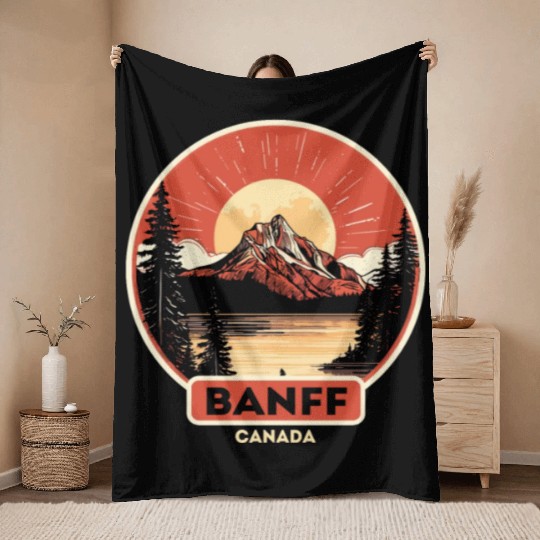 Vintage Retro Canadian Banff National Park Throw Blankets