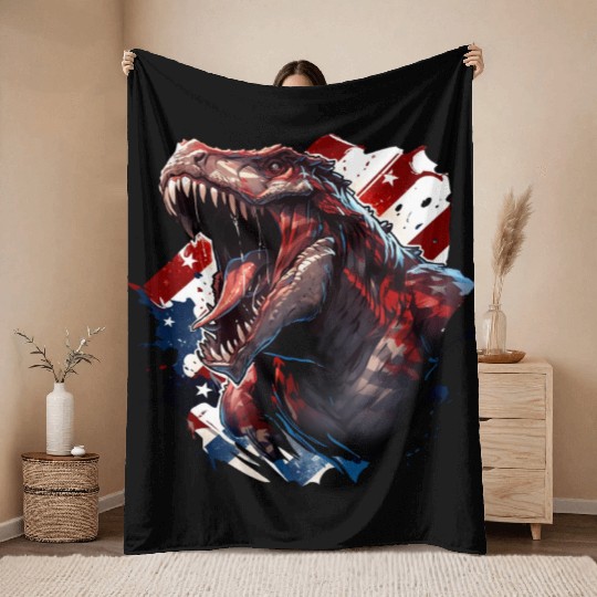 Dinosaur Independence Day2 Throw Blankets