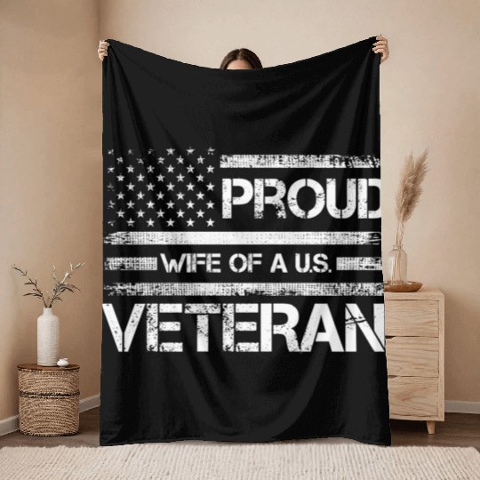 Veterans Proud Wives Of Us Veterans American Flag Throw Blankets