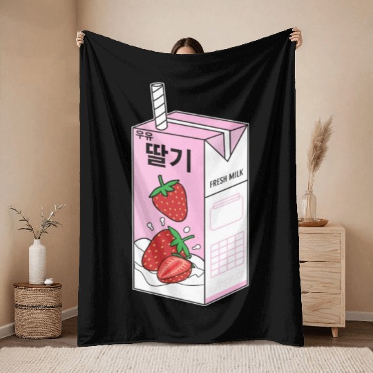 K Pop Strawberry Milk Drink Korea Kpop Korean Throw Blankets