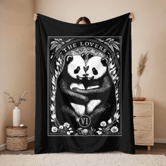 The Lovers Tarot Card Cute Panda Lover Couple Throw Blankets