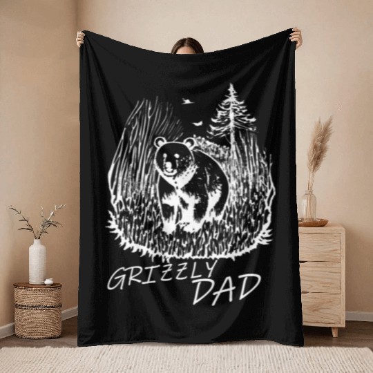 Grizzly Dad Father's Day Throw Blankets