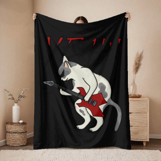 Cat Rock Guitar Throw Blankets
