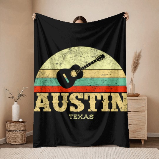 Austin Texas Guitar Lone Star State Throw Blankets