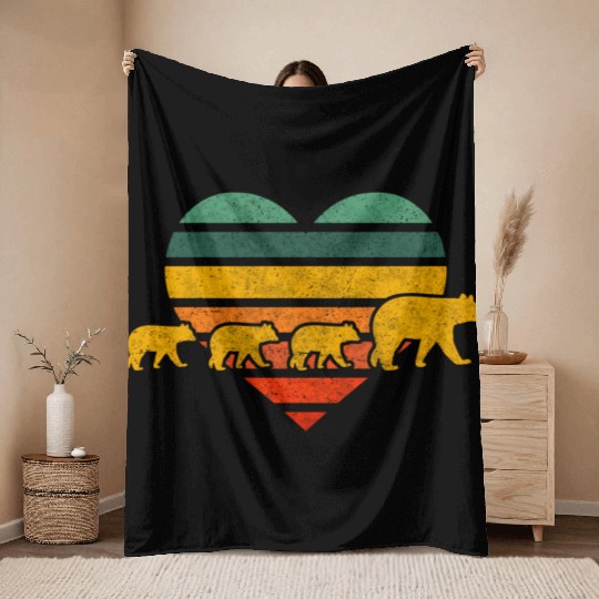 Mama Bear Three Cubs Heart Mothers Day Throw Blankets