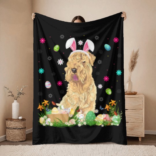 Easter Egg Wheaten Dog Easter Sunday Throw Blankets