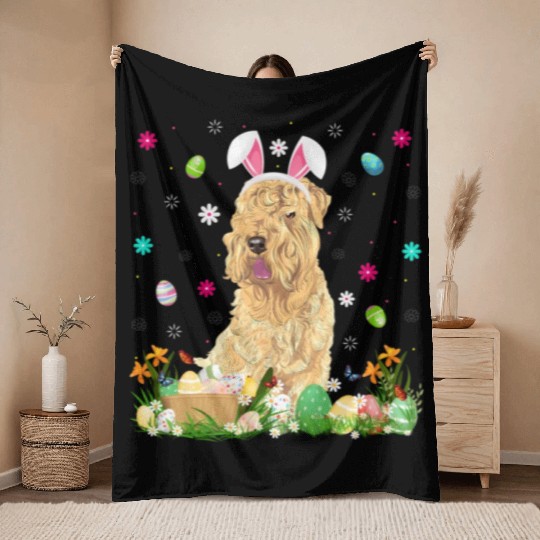 Easter Egg Wheaten Dog Easter Sunday Throw Blankets