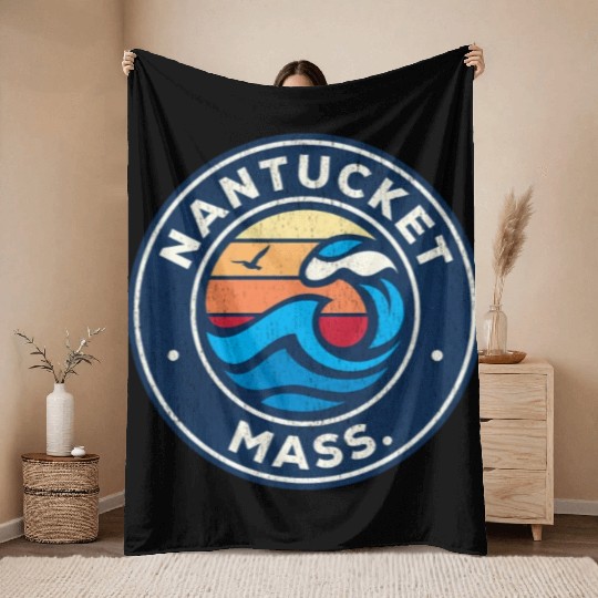 Nantucket Massachusetts Ma Nautical Waves Throw Blankets