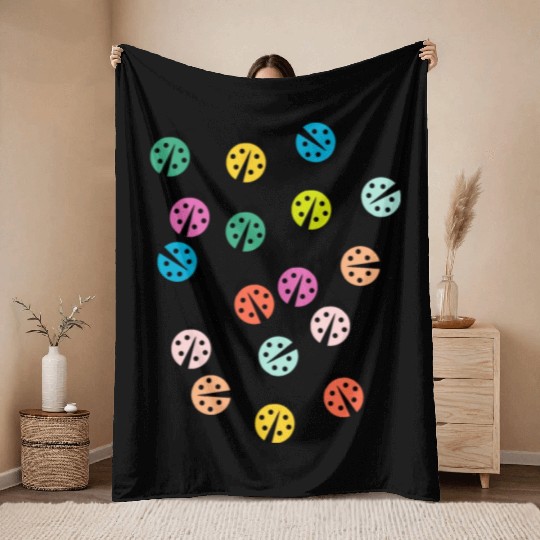 Cute and colorful ladybug Throw Blankets