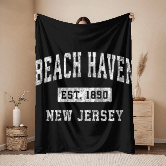 Beach Haven New Jersey Nj Established Sports Throw Blankets