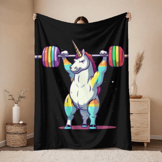 Unicorn Weighlifting Throw Blankets