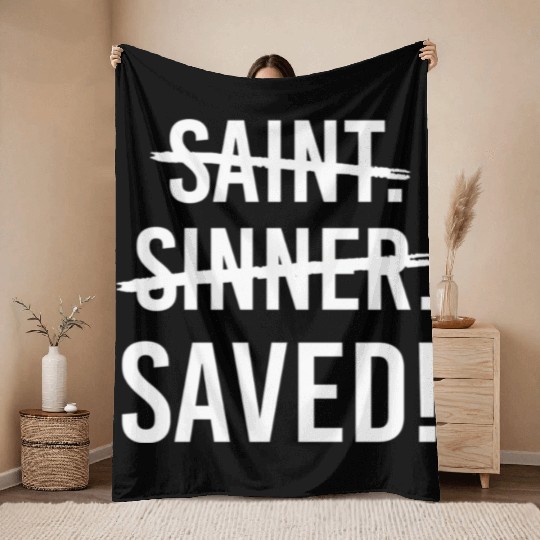 Saint Cross Sinner Saved Jesus Christian Catholic Throw Blankets